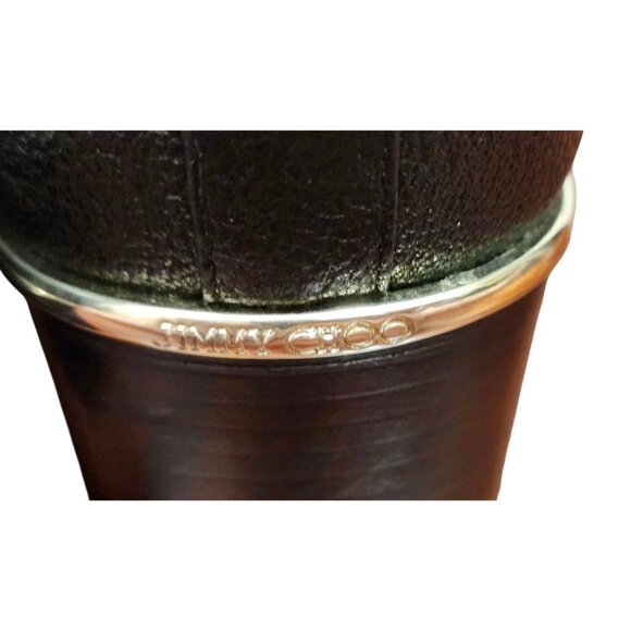 Jimmy Choo Black Leather Chelsea Ankle Boots US10/EU41 Gold Heel Accent Slip-On - Picture 9 of 15